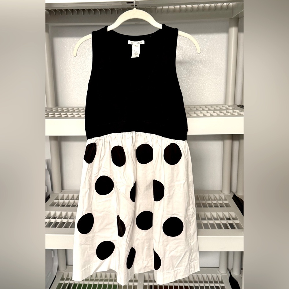 Alice + Olivia Polka Dot Print Mini Dress A Line Sleeveless Scoop Neck Size L